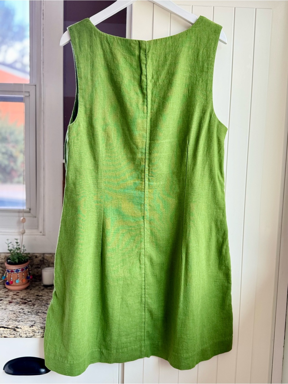 Abercrombie & Fitch Square Neck Shift Mini Dress Linen Look Green Medium Petite - Picture 4 of 10